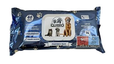 Quibropets 40 stuks Vochtige doekjes met talk voor poothygiëne van honden en katten, grondige en effectieve reiniging in één stap, pootreiniger voor huisdieren