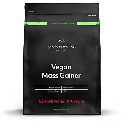 THE PROTEIN WORKS - Gainer Vegan | 450 Calories par shake | Masse musculaire | Shake de protéines végétales | 16 Servings | Fraises à la Crème | 2kg