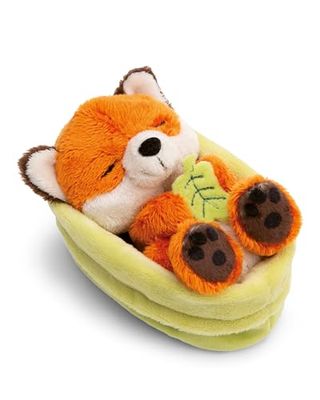 NICI soft toy fox with leaf 12cm sleeping in basket - orange - Fluffy plush, cute to cuddle and play with, for children & adults, great gift idea - 61581