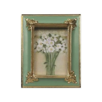 WINPLUS+ Cadre photo vintage de 6,3 x 8,9 cm, cadre photo de luxe vert antique avec mobilier floral doré en relief, décoration de style rétro, affichage mural et de table, galerie d'art (6,3 x 8,9 cm,