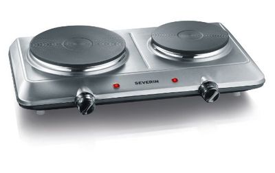 SEVERIN DK 1014 Fornello elettrico a due fuochi, Ø 18 cm x 1500 W + Ø 15 cm x 1000 W, Fondelli in ghisa indeformabili, Controllo in continuo della temperatura con 2 termostati, corpo in acciaio inox
