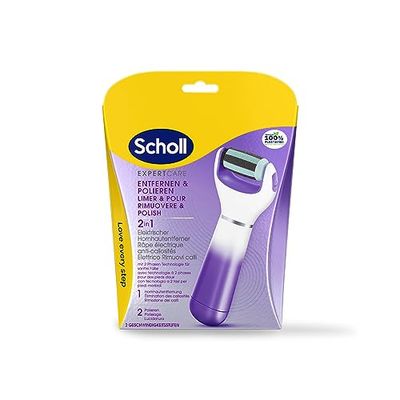 Scholl Expert Care 2 w 1 File & Smooth elektryczny przyrząd do usuwania zrogowaciałego naskórka, dla jedwabiście miękkich stóp, elektrycznie fioletowy