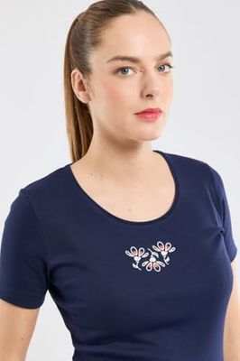 Armor Lux Lätt bomull kortärmad rund hals blommig T-shirt dam, Seriens tätning. lergods, M