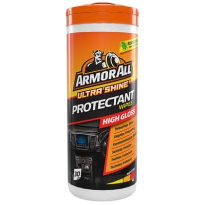 ARMOR ALL Toalhetes para salpicos, acabamento de brilho 30 UDS, limpo, brilho e protege, elimina a sujidade, restaura a cor e protege contra UV e ozono