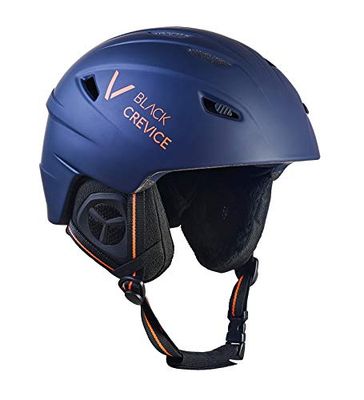 BLACK CREVICE Casco de esquí Streif I Casco de esquí a Prueba de Golpes con diseño Deportivo I Casco Unisex I Casco de Snowboard I Ventilación Activa I Talla Ajustable (XL, Azul Marino/Naranja Mate)