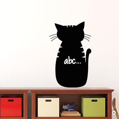 Ambiance Sticker leisteen krijtbord - muurstickers, zelfklevend, afwasbaar, karikatuur, kat, H30 x L20 cm