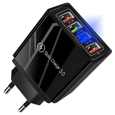 PARENCE.- Cargador de Pared USB con 4 Puertos - Rápido y eficiente - Universal, indicador LED (Actualización 2024)
