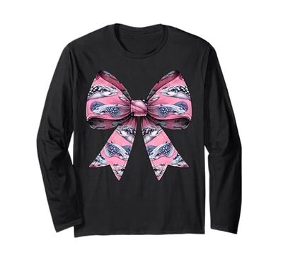 Coquette Bow Stingray Manta Ray Patrón Chica Mamá Rosa Manga Larga