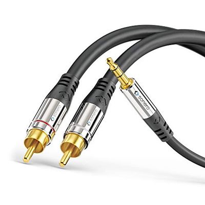 Sonero Premium 15,0 m RCA-kabel, 2x cinch-naar-jack kabel 3,5 mm, audiokabel, hifi-installatie, AUX, zwart