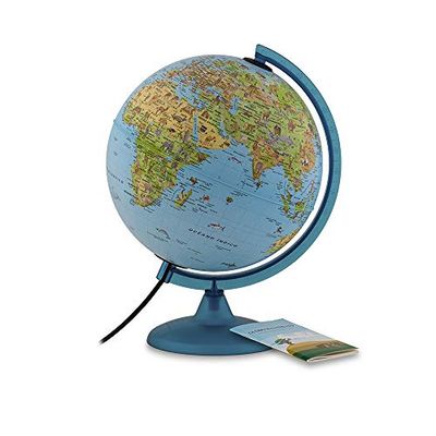 Tecnodidattica - Folieballon Safari voor kinderen en jongeren | verlicht en draaibaar | geïllustreerde cartografie en brochure met informatie | Meridian-schaal | tekst in het Spaans | diameter 25 cm.