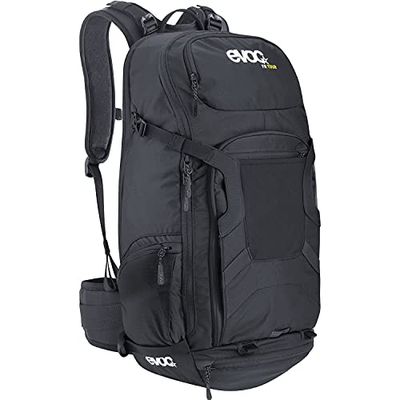 EVOC FR TOUR 30l toerrugzak, fietsrugzak (rugzak incl. rugbeschermer met 95% schokabsorptie, ideale fietstas voor meerdaagse tochten, opbergvak voor drinksysteem, regenhoes), Zwart