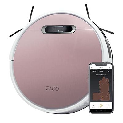 ZACO V6 Aspirateur Robot Poil Animaux avec Aspiration directe, 2000 Pa puissante, réservoir et Sac à poussière XL, App, Alexa, télecommande, Robot aspirateur Laveur pour parquet, Tapis, sols durs