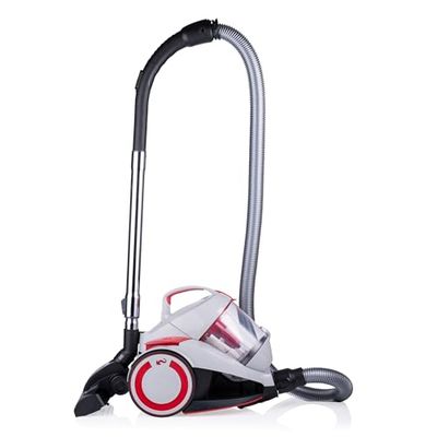 Dirt Devil Aspirateur sans Sac - DD2502 - 700W - Filtre HEPA 12 - Portée de 9M - avec Brosse Combinée, Brosse Encastrée et Brosse à Parquet - 4,5KG - Bac à Poussière 1,8L - Gris/Rouge