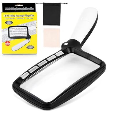 AiQInu Rechthoekige vergrotingslens, groot vergrootglas met licht, vergrootglas om te lezen, 5 leds, 2 dempingsmodi, lezen van inspectie, hobby
