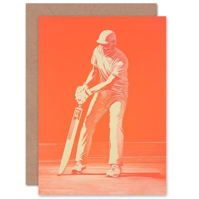 Artery8 Cricket Player Flick Shot Batsman for Husband Him Dad Son Brother Birthday Thank You Congratulations Blank Art Greeting Card