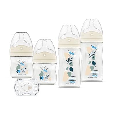DODIE Zestaw 4 butelek dla niemowląt, antykolkowa, wielokolorowa smoczek (2x150 ml i 2x270mL), smoczek dla dzieci, niebieski