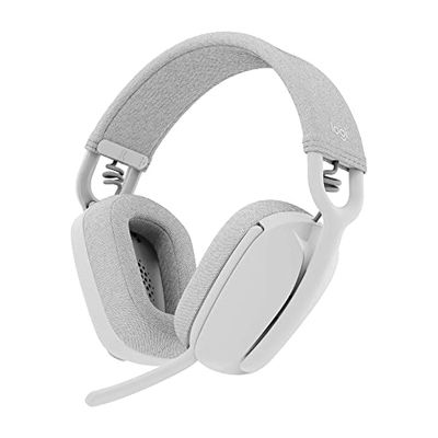 Logitech Zone Vibe 100 lichte draadloze over ear koptelefoon met ruisonderdrukkende microfoon, Advanced Multipoint Bluetooth koptelefoon, werkt met Teams, Google Meet, Zoom, Mac/PC - Wit