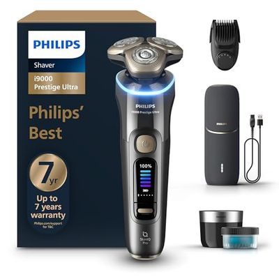 Philips Shaver i9000 Prestige Ultra, Wet & Dry Electric Shaver, Dark Slate, with Skin IQ Pro Technology, Triple Lift & Cut System, 360 NanoTech Precision Blades, 5 Shaving Modes, Model XP9402/46