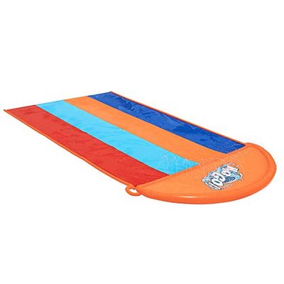 Bestway BW52323 H20GO, Pista Deslizante De Cuatro Calle, 5,5 m inflable desplazamiento y deslizamiento con rociadores incorporados, multicolor
