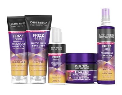 John Frieda Miraculous Recovery with Ceramides Bubdle: Shampoo 250ml Conditioner 250ml, Conditioner Masque 250ml, Reparing Oil 100ml and Daily Miracle Conditioner 200ml