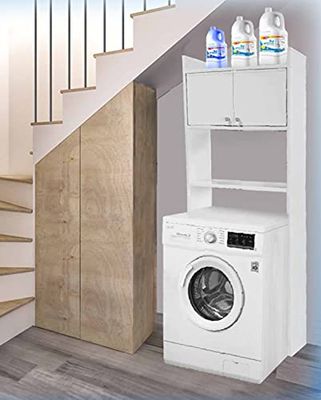 Negrari 5016PAM Mobile sopralavatrice salvaspazio 65x26,4x164 cm, in Resina PVC (Non teme l'umidità) 2 Ante, Bianco