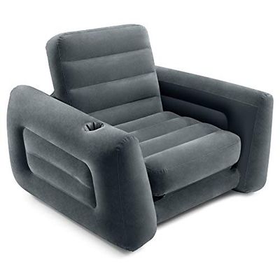 Intex 66551EP - Sedia gonfiabile estraibile: portabicchieri integrato, superficie vellutata, valvola 2 in 1, pieghevole in modo compatto, 203,2 x 231,1 x 66 cm