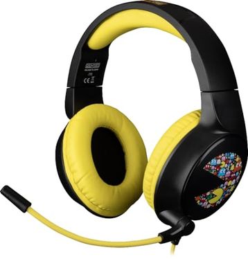Konix Pac-Man Spelhörlurar för PC, PS4, PS5, Switch, Xbox One och Series X| S – mikrofon 45° – 1,5 m kabel – 3,5 mm jackkontakt – svart och gul
