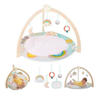 B. Baby Speelboog voor baby's, van hout, zachte kruipdeken, met sensorisch speelgoed om op te hangen, speelmat met babyspeelgoed, speelgoed voor kinderen vanaf 0 maanden, activity center
