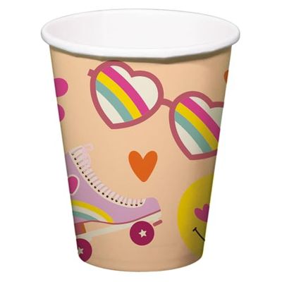 Folat 25030 Retro Hippie Drinkbeker Boho Girlz-250 ml - 8 stuks Groovy Party Accessoires Madeliefje Bloem Regenboog Party Decoraties, Veelkleurig
