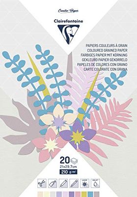 Clairefontaine - Ref 97145C - Coloured Grained Paper (Pack of 20 Sheets) - A4 (210 x 297mm) in Size, 210gsm Paper, Acid Free - Assorted Pastel Colours