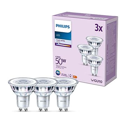 Philips LED, Faretto LED, Luce Bianca Fredda, 50W, GU10, 3 pezzi