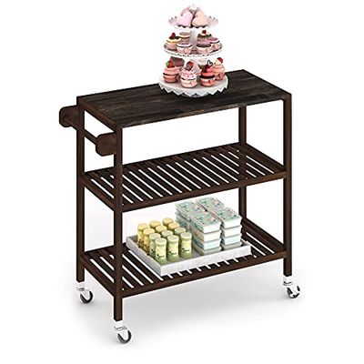 INTERBUILD Carrello da Cucina con rotelle, 80x35x85 cm Espresso Carello di servizio, carrelli da Portata, Legno massello di Acacia Carello portaoggetti per Cucina Giardino Salotto