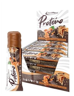 IronMaxx Proteino Protein Bar, Chocolate Salted Caramel 12 x 30g, high Protein bar Based on Waffle with Creamy Filling, Low Sugar Protein bar Gluten Free and Palm Oil Free