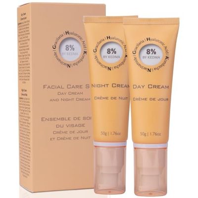 8% - Hydrating Day & Night Cream Set - With Hyaluronic Acid, Collagen, and Kombucha - Anti-Aging & Radiance - Suitable for All Skin Types - Free from Parabens, Sulfates, and Silicones - 2x50g