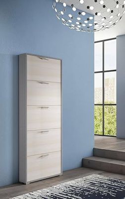 Dmora - Scarpiera Margherita, Mobile multiuso da ingresso con 5 ante a ribalta, Armadietto portascarpe moderno, 100% Made in Italy, 67x18h184 cm, Larice