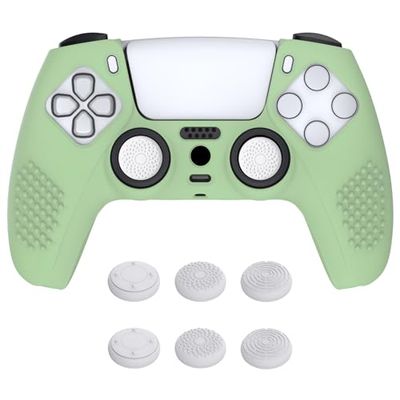 eXtremeRate PlayVital 3D Studded Edition Anti-Slip Silicone Cover Skin for ps5 Controller, Soft Rubber Case Protector for ps5 Wireless Controller with Thumb Grip Caps - Matcha Green