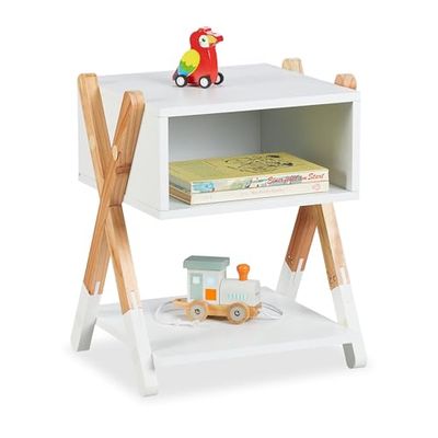 Relaxdays Table de Chevet, pour Votre Bout de Chou, Bois de pin et MDF, H x L x P : 42 x 34 x 30 cm, Blanc et Nature