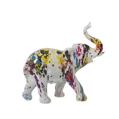 Alexandra House Living Decoratief figuur, meerkleurig, plastic, olifant, schilderij, 14 x 30 x 28 cm