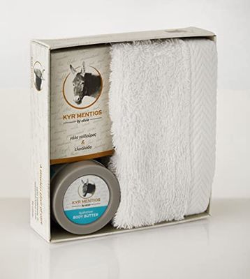 coffret beauté avec crème pour le corps et savon au lait d'ânesse et serviette douce
