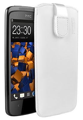 mumbi väska i äkta läder kompatibel med HTC Desire 500, (väska med dragkedja, utdragshjälp), vit
