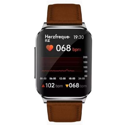 Knauermann Pro 2 Plus (2023) zilver - gezondheidshorloge smartwatch - Osram sensoren - borstkorf ECG + HRV-functie - BT Bluetooth - slaapapneu - bloeddruk - suède vezelband bruin, 14-25, Normaal,