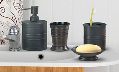 nu steel Nusteel Bogart - Juego de accesorios de baño de metal para encimeras de tocador, conjunto de lujo de 4 piezas que incluye plato, soporte para cepillo de dientes, vaso, bomba de jabón y loción