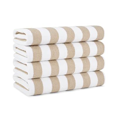 Arkwright LLC California Cabana Striped Oversized Beach Towel | Set of Four Extra Large 30" x 70" | 100% Ringspun Cotton Double Yarn Strength | Perfect Pool Towel, Beach Towel, Bath Towel (Beige)