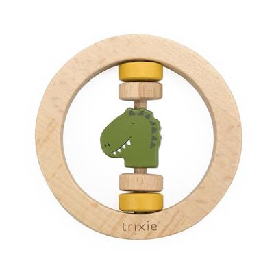 Trixie Houten ronde rammelaar Mr. Dino FSC-gecertificeerd hout - BPA-vrij babyrammelaar - veilig, duurzaam en gemakkelijk vast te pakken ontwerp voor baby's