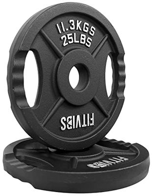 Signature Fitness Olympic - Piastra in ghisa da 5,1 cm, per allenamento di forza e sollevamento pesi, stile a due fori, 11,3 kg, coppia