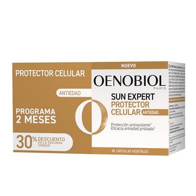 OENOBIOL - SUN EXPERT Antiedad DUO - Eficacia antiedad probada - Extracto de uva y vitamina C - Favorece un bronceado intenso y radiante - Complemento alimenticio 60 cápsulas 2 meses