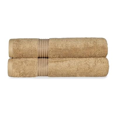 Superior Lot de 2 draps de Bain surdimensionnés de qualité hôtelière et Spa 100% Coton peigné à Longues Fibres de qualité supérieure – Toast 86,4 x 172,7 cm chacun