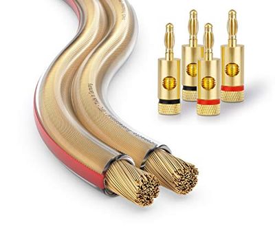 conecto CC50631 Câble audio pour haut-parleurs Ultraflex, Ø 2x4,00mm² (99,9% OFC 511x0,10mm brin), 25,0m, transparent, Set avec 8 fiches bananes
