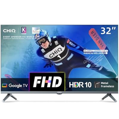 CHiQ L32H8CG,Smart TV 32 Inch,Full HD,Google TV,Metal Frameless,HDR10&HLG,Google Play store