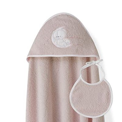 Ensemble Interbaby: Cape de bain Bébé a capuche avec bavoir - Sweet Moon rose maquillage